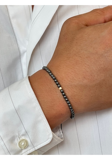 14 Ayar Altın Küp Altın Detaylı Siyah Hematit Taşlı Altın Bileklik Altın - Siyah