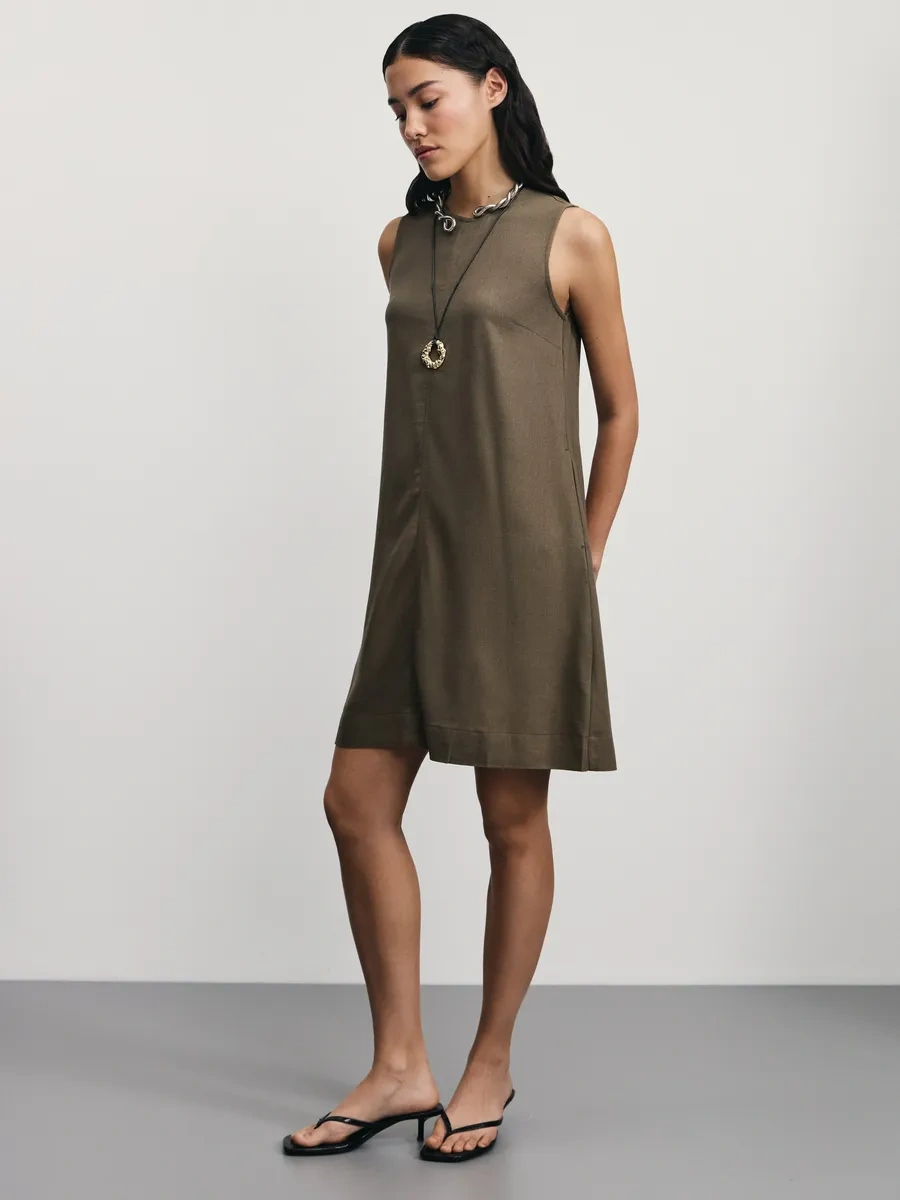 Zarına Yazlık Mini Günlük Düğmesiz Elbise 371654315 Khaki