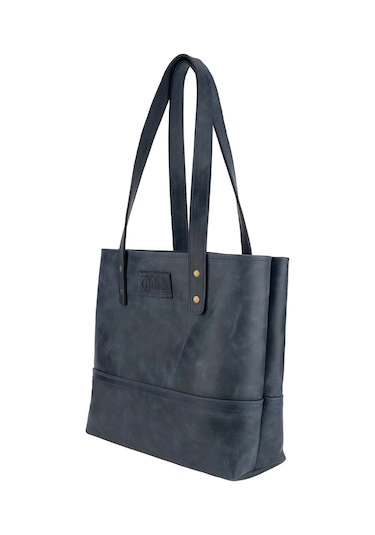 Twingold İsme Özel Tote Bag El Omuz Çantası - %100 Rainbow Deri - Ac03003 - Lacivert Lacivert