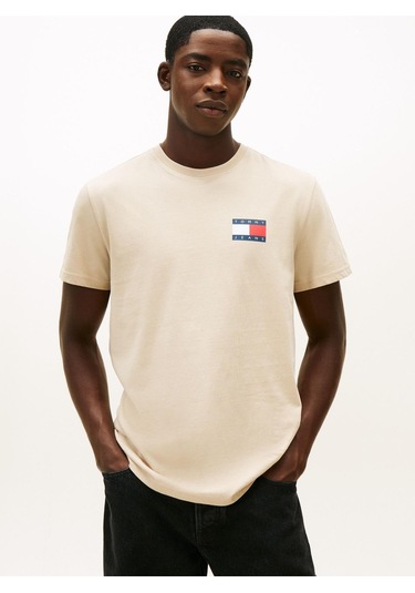 Tommy Hilfiger Tjm Slım Essentıal Flag Tee Ext Erkek Bej T-shirt - Dm0dm20740-12888 Beige