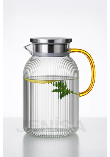 1500 Ml Borosilikat Cam Çizgili Sürahi Süzgeçli Metal Kapaklı, Isıya Dayanıklı Şık Tasarım