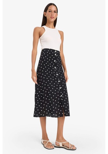 DeFacto A Form Desenli Düğmeli Normal Bel Midi Etek Z8094AZ25SMBK81 Siyah
