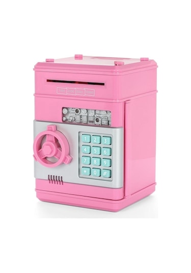 Şifreli Otomatik Kağıt Para Alan Kasa Kumbara Elektronik Atm Pembe