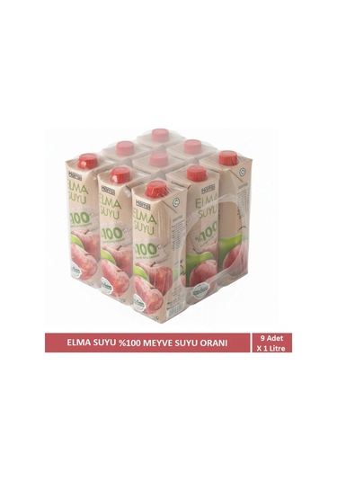 %100 Elma Suyu 9 X 1 Litre Katkısız Gerçek Meyve Suyu Alerjen Içermez