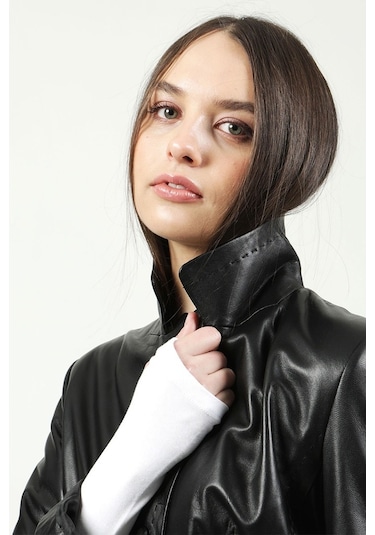 Dericlub Neri Gerçek Deri Kadın Kaban Siyah