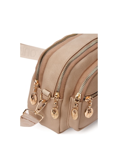 Kadın Çapraz Askılı Yumuşak Dokulu Günlük Omuz Çantası Vizon