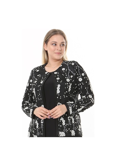 Ladies First Büyük Beden 3904 Siyah Ceket + Bluz Takım 001