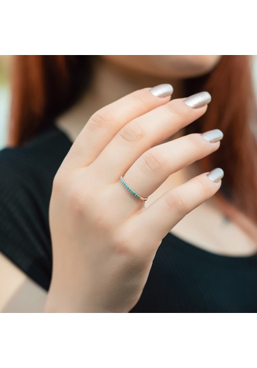 Kadın Firuze Yarımtur Altın Yüzük