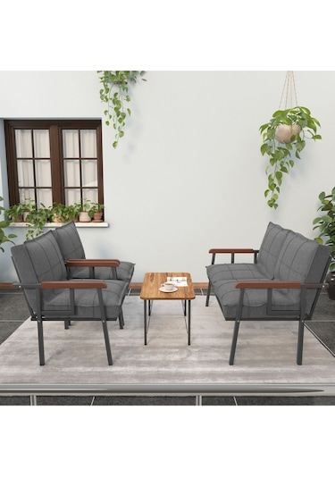 Modern Serisi Balkon, Bahçe, Cafe - Metal Kanepe Koltuk Takımı - 2+1+1 - Koyu Gri Koyu Gri Modern Serisi Balkon, Bahçe, Cafe - Metal Kanepe Koltuk Takımı - 2+1+1 - Koyu Gri Koyu Gri