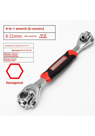 Skycity 8-21 Mm Çaplı 52-1 Çok İşlevli套筒扳手 Seti, 360 Derece Dönüşlü Kaliteli Tamir Aleti Kırmızı-siyah Saplı