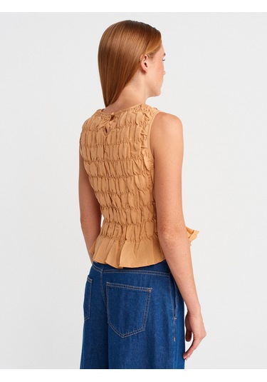 Dilvin 50845 Kolsuz Crop Bluz-bej Bej