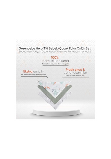 Gezenbebe Hero 3'lü Bebek-çocuk Fular Önlük Seti Mavi