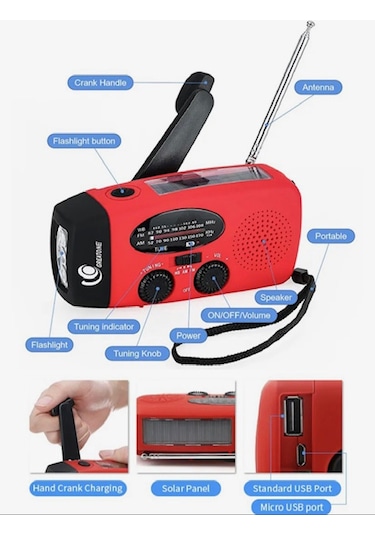 Greatone Mobil Radyo Powerbank Fener Kırmızı