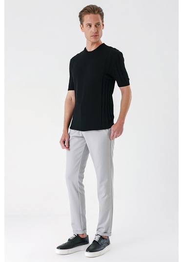Efor Slim Fit Bisiklet Yaka Kısa Kol Siyah Triko Tr 869 Siyah