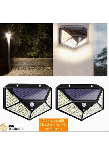 Sge Teknoloji Siyah Solar Güneş Enerjili Hareket Sensörlü 4 Taraflı Bahçe Aydınlatma Lambası