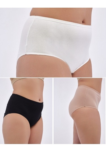 Kadın Büyük Beden Külot Battal Full Brief, Yüksek Bel 5xl, 6xl, 7xl 5 Farklı Renk 1 Pakette Siyah-Beyaz-Ten