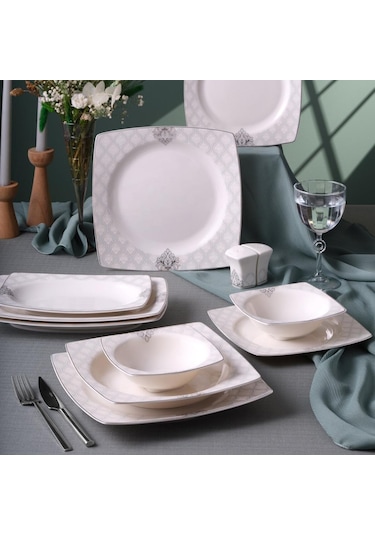 Güral Porselen Caroline 54 Parça 12 Kişilik Yemek Takımı - 5993 Bej