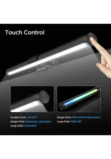 Vkemall Monitör Işık Şeridi, Göz Koruyucu, 15 Renkli Mod, Parlaklık Ayarlanabilir, Usb 5v, Siyah Diğer