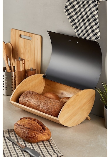 Dino Bambu Ekmek Dolabı Siyah