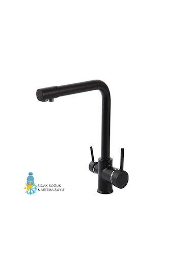 Kustar 3 Yollu Arıtma Çıkışlı Mutfak Eviye Bataryası Siyah