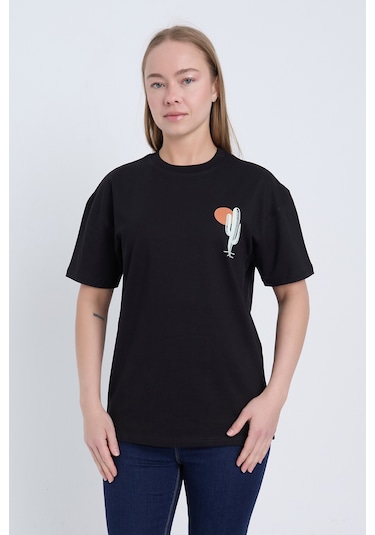 Velvoria Unisex Oversize Siyah Cactus T-shirt