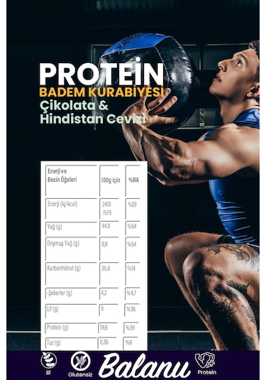 Balanu Protein Çikolata & Hindistan Cevizi Badem Kurabiyesi 60gr X3 Adet