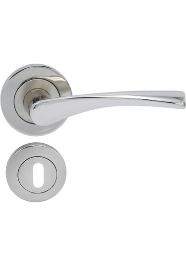 Bravo Polaris Rozetli Nikel Saten Kapı Kolu (Ön Arka Çift Yüzlü)