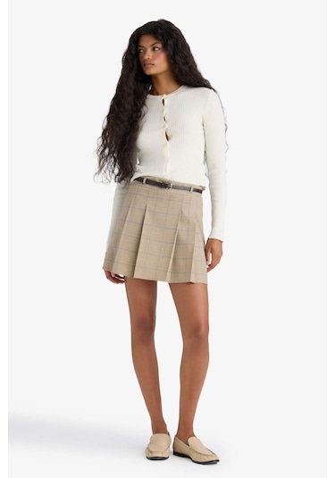 Defacto A Kesim Kareli Normal Bel Mini Etek F9112ax25aubn226 Kahve