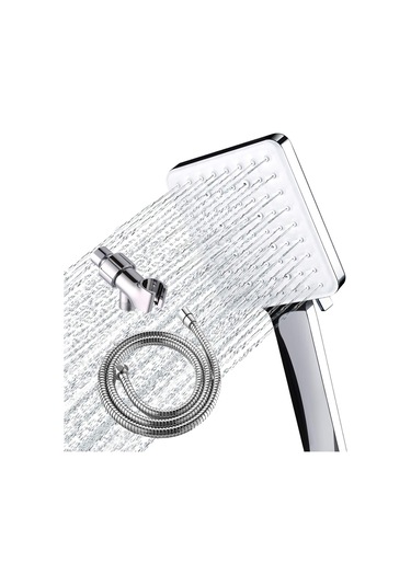Gajeena 6 Fonksiyonlu Kare Duş Başlığı Seti - 360 Ayarlanabilir Askı Ve 1.5m Hortum İle Güçlendirilmiş Duş Seti Gümüş