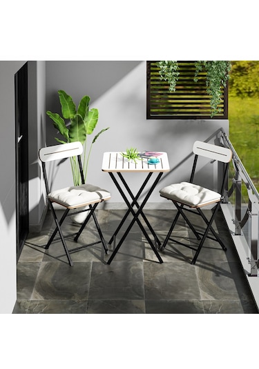 Bistro Takım Minderli Bahçe Masa Sandalye Beyaz 1403 Beyaz