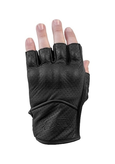The Biker Jeans Fingerless Flx Leather Black Korumalı Motosiklet Deri Eldiveni