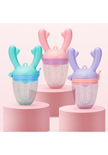 Sones Bebek Emziği Meyve Sebze Yardımcı Besleyici Sevimli Geyik Meyve Isırık Kese Diş Kaşıyıcı, Renk: Mor