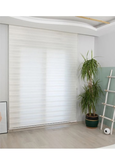 İthal Bambu Beyaz Zebra Stor Perde Etek Dilimsiz Beyaz