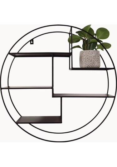 Expo Yuvarlak Metal Saclı Duvar Rafı Siyah