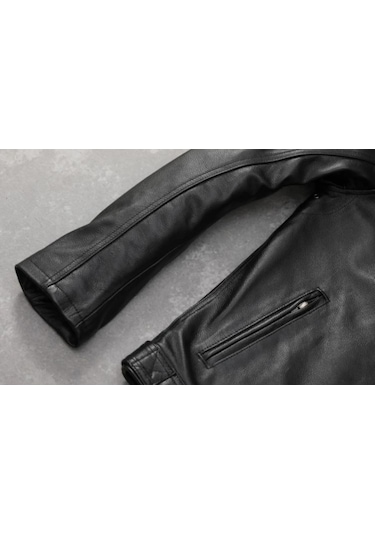 Polar Kapüşonlu Hakiki Deri Mont Siyah