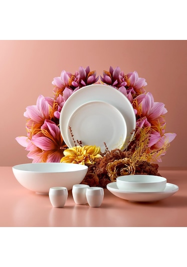 Jumbo Belle 55 Parça 12 Kişilik Yemek Takımı Beyaz Beyaz