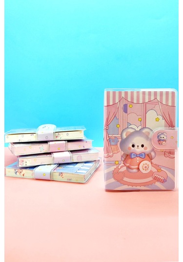 Ayıcık A7 Not Defteri , Çıt Çıtlı Cep Defteri - Pembe Pembe