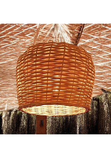 Hasır Yuvarlak Avize El Yapımı 30 Cm Sarı