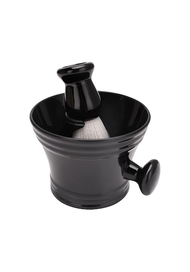 Erkek Tıraş Köpük Kase Plastik Sap Büyük Kase Sakal Fırçası Temizleme Fırçası Siyah Üç Parçalı Takım