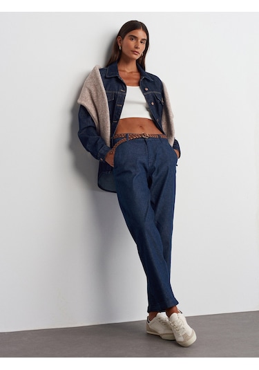 Dilvin Duble Paça Kemerli Denim Pantolon Lacivert