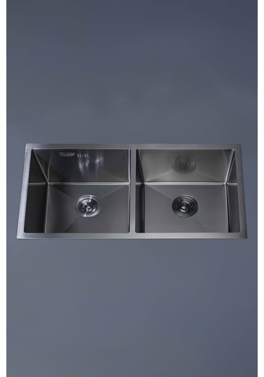 Ebrar Serisi %100 Krom 82x45 İki Göz Paslanmaz Mutfak Eviyesi, Mutfak Lavabosu Sifon Dahil Siyah