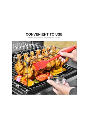 Didadodo 14 Yuvalı Mangal Tavuk Kanat Askısı - Katlanabilir, Drip Tepsili Pratik Tasarım