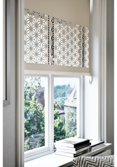 Lazer Kesim Mat Stor Perde, Lazer Kesimli Klasik Serisi, C-181003 Açık Kahverengi Açık Kahverengi