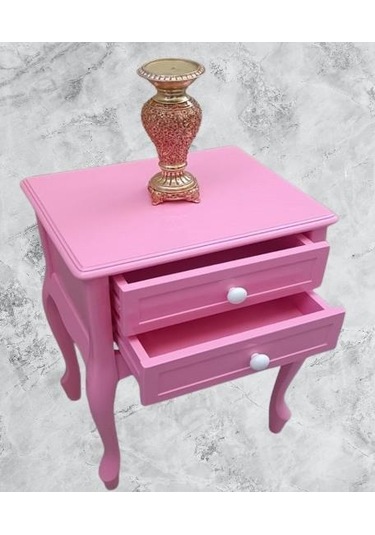 Komodin 90359model Klasik Kayın Aslan Ayak Parlak Pembe Lake Çift Çekmece El Yapım