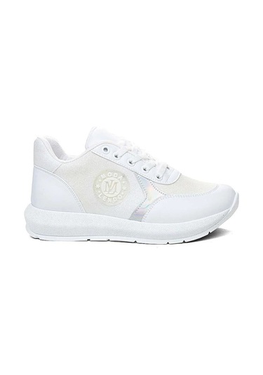 Tarzbu Modalendo Günlük Sneaker Yürüyüş Cilt Simli Beyaz Kadın Ayakkabı Beyaz