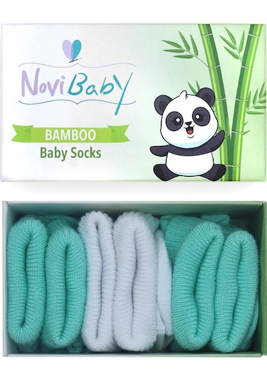 Novibaby 3'lü Bambu Yenidoğan Bebek Çorabı I Minty I 0-6 ay "Karışık Renkli"