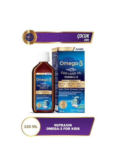 Nutraxin Omega 3 Balık Yağı 150 Ml Tutti Frutti Cod Liver - DHA 550 Mg EPA 408 Mg Çocuk