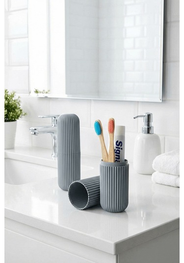 Gri - Seyahat Tipi Diş Fırçası, Makyaj Malzemesi Saklama Kabı, Çok Amaçlı Aksesuar Organizeri Gri