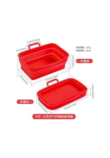 Kırmızı Katlanabilir Fırın Tavası Silikon Hava Fritöz Mikrodalga Fırın Gıda Sınıfı Özel Dikdörtgen Fritöz Fırın Tavası Saklaması Kolay Kırmızı