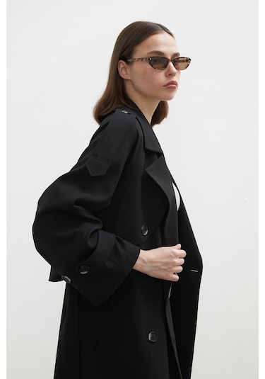 Manuka Premium Oversize Trençkot Siyah